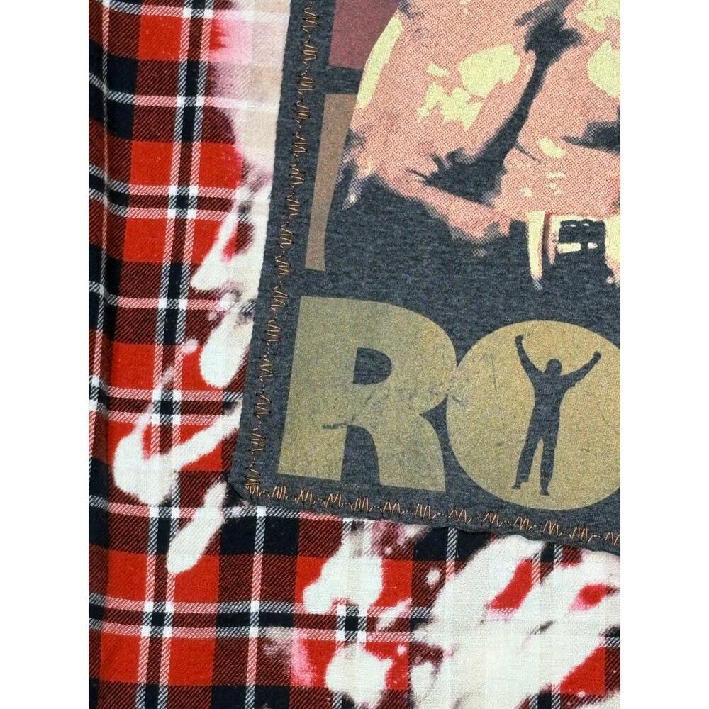 Upcycled Rocky Movie Distressed Long Sleeve Flannel Shirt Men's Large Red Boxing - Picture 5 of 7